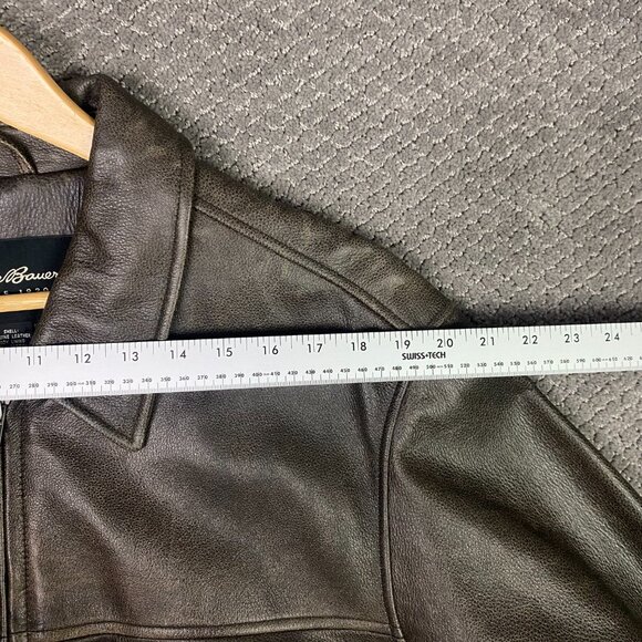 Eddie Bauer Leather Jacket Men's Large Short Brown Distressed Full Zip Bomber - Picture 11 of 15